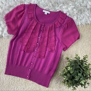 Pink Short Sleeve Ruffle Front Cardigan S